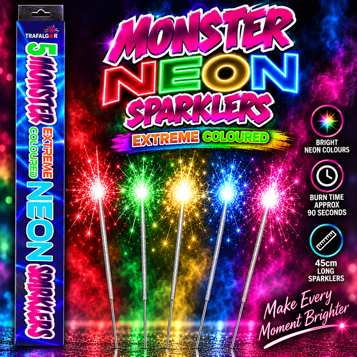 18" (45cm) Monster Neon Coloured Sparklers