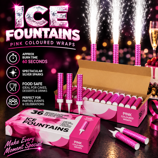 36 Pink Wrapped (15 cm) Ice Fountain Sparklers