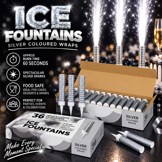 36 Silver Wrapped (15 cm) Ice Fountain Sparklers